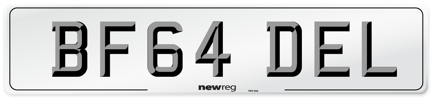 BF64 DEL Number Plate from New Reg